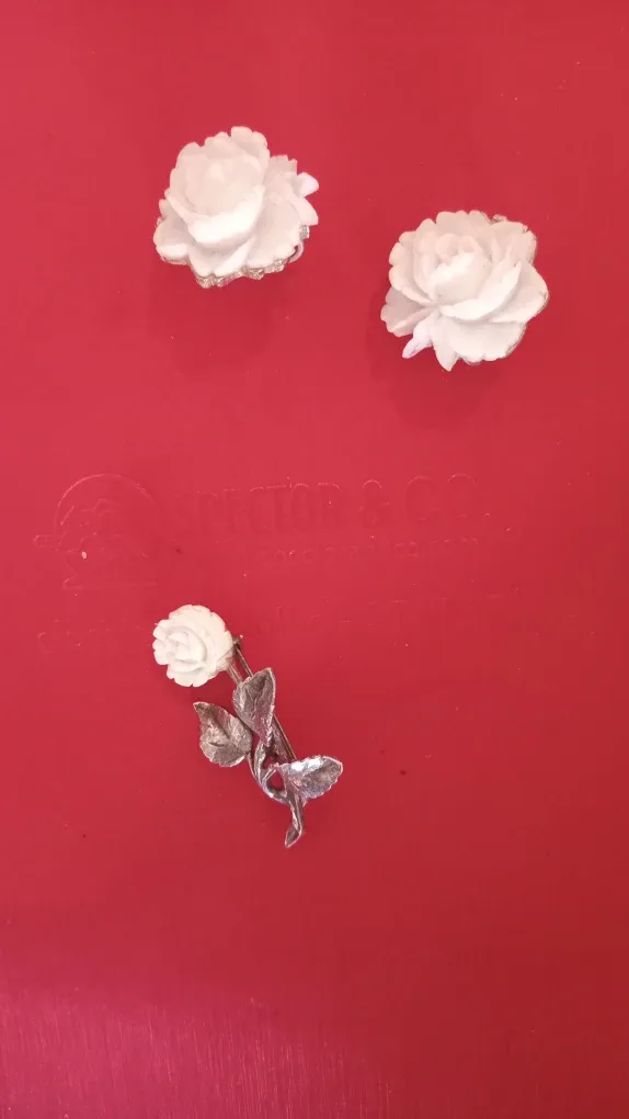 Vintage Flower Brooch & Earrings Set