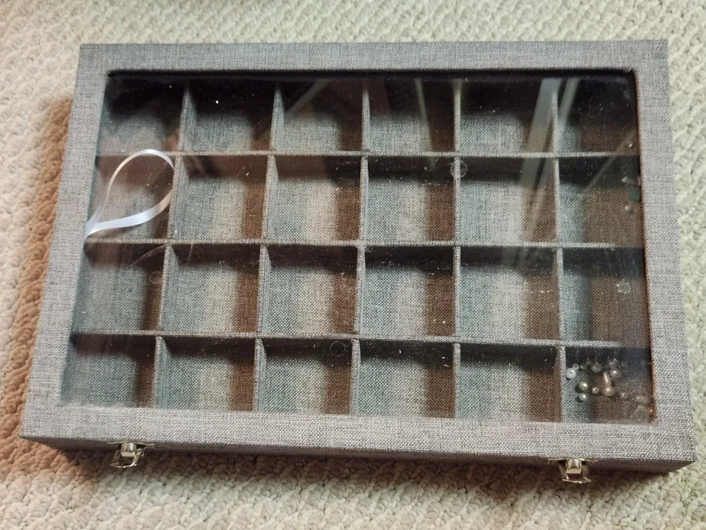 Jewelry Organizer with glass cover and grey fabric #Cleanout image indicator(2)