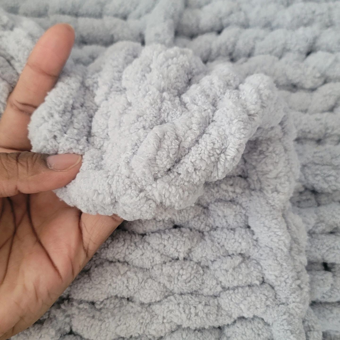 Handmade Cool Grey Chunky Crochet Blanket 50" × 45" - photo 2