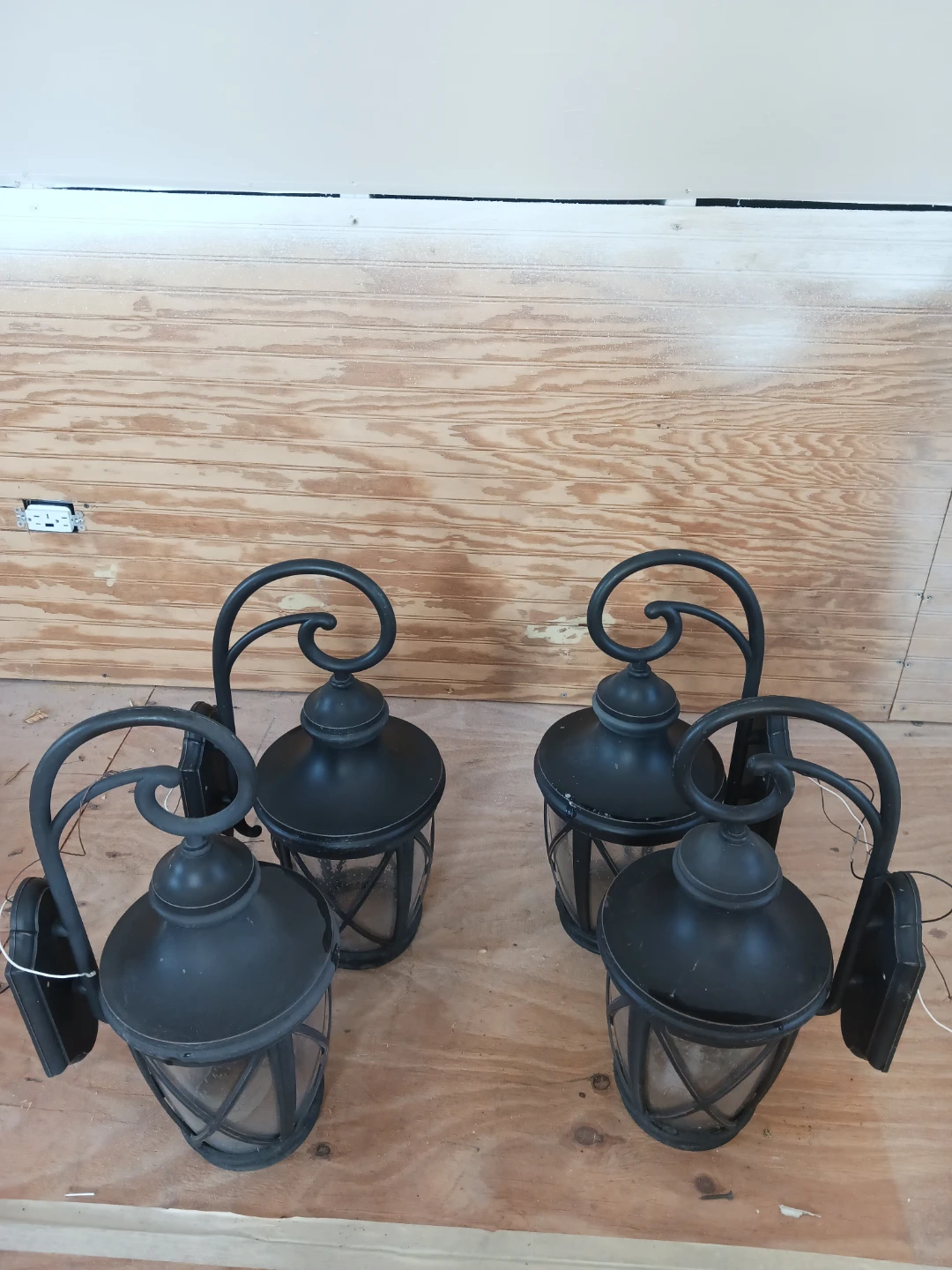 Set of 4 Black Outdoor Wall Lanterns