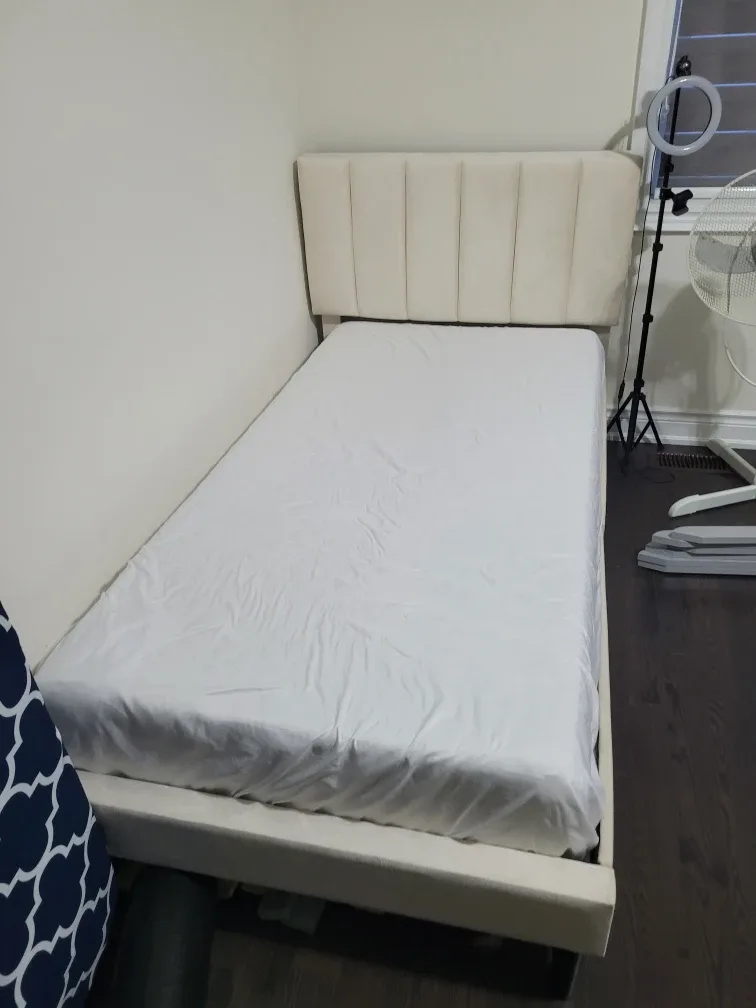 Upholstered Single Bed Frame - Cream