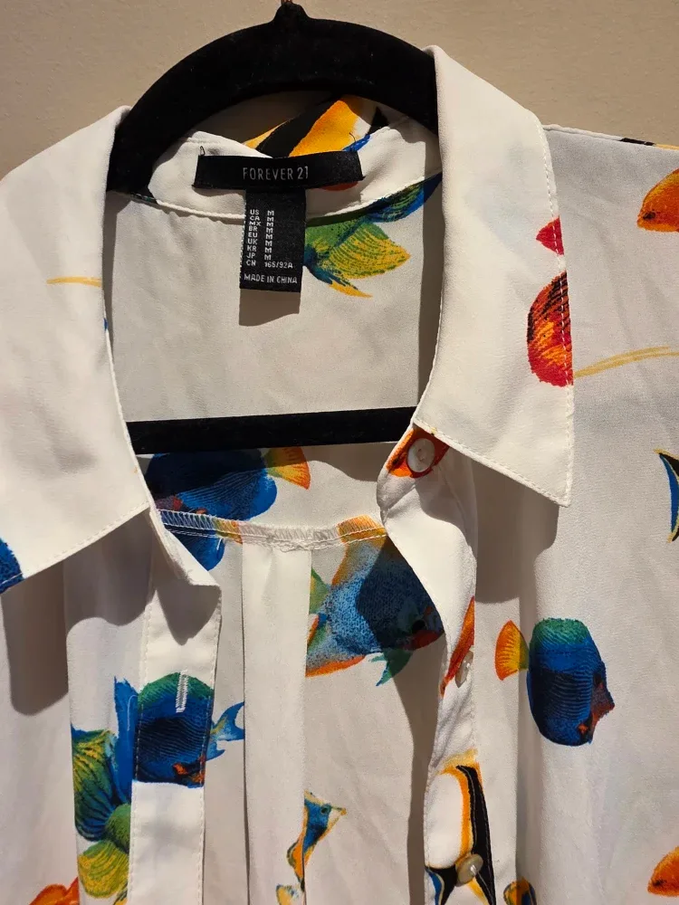 Forever 21 Fish Print Blouse - Size M image indicator(2)
