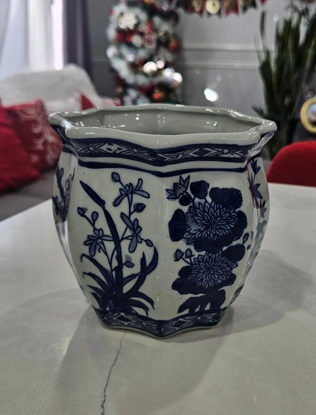 Blue & White Floral Ceramic Planter