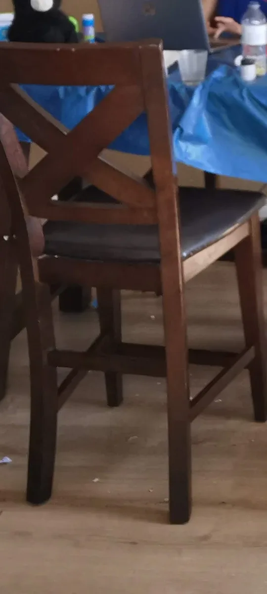 Solid wood bar height table with chairs, bench and leaves image indicator(4)