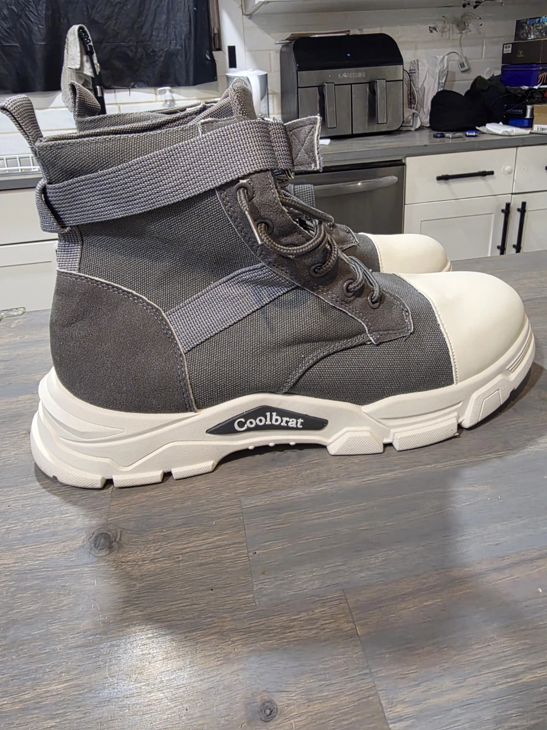 Coolbrat Grey & White high ankle Canvas shoes- Size 48 - photo 3