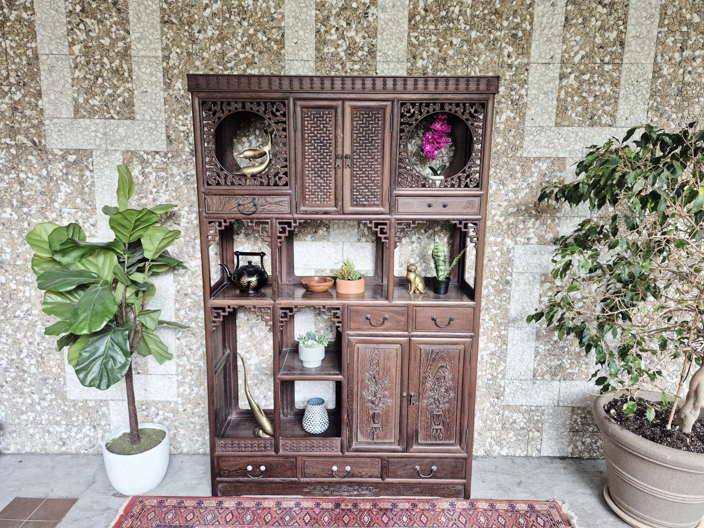 Solid Rosewood Display Cabinet / Étagère – Asian Inspired