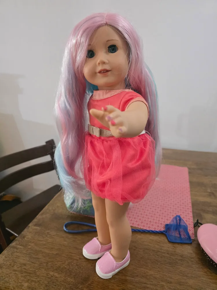 American Girl Doll with Pink Dress & Colorful Hair image indicator(2)