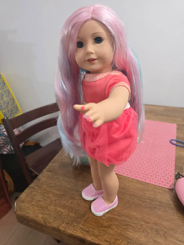 American Girl Doll with Pink Dress & Colorful Hair image indicator(3)