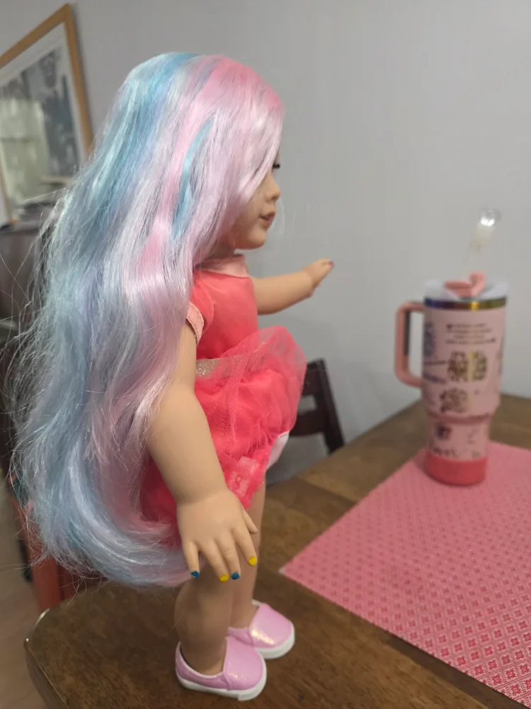 American Girl Doll with Pink Dress & Colorful Hair image indicator(5)