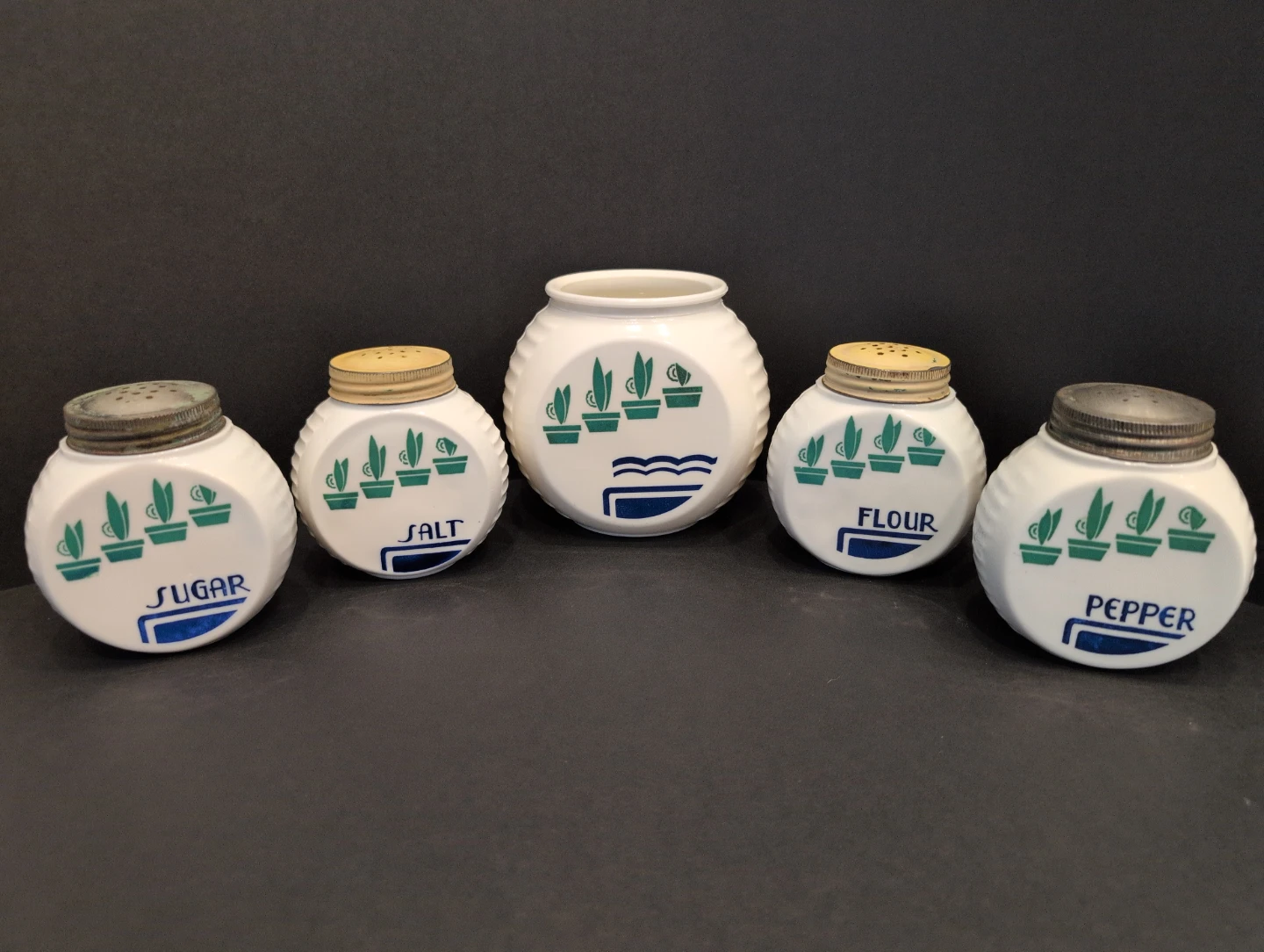 Vintage Fire King Vitrock Range set - UV Reactive Uranium Glass