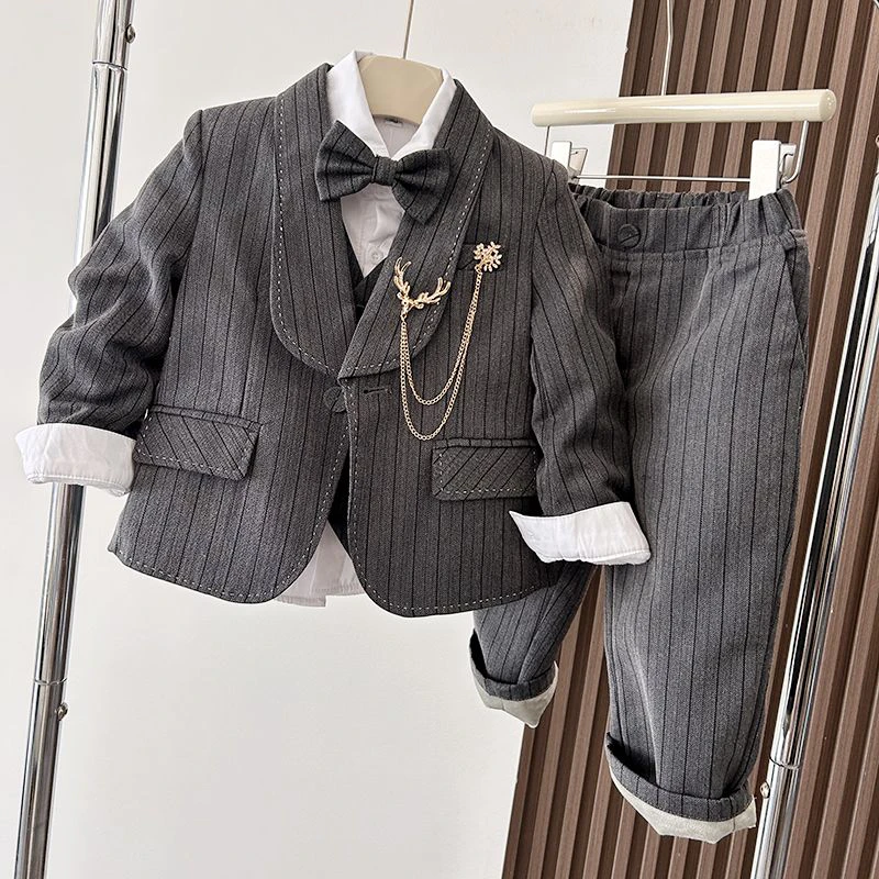 Boys' Grey Striped Suit Set. #Cleanout - photo 2