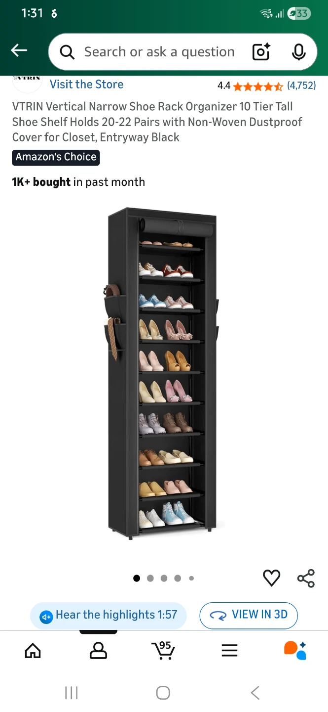 VTRIN Vertical Narrow Shoe Rack Organizer - Black