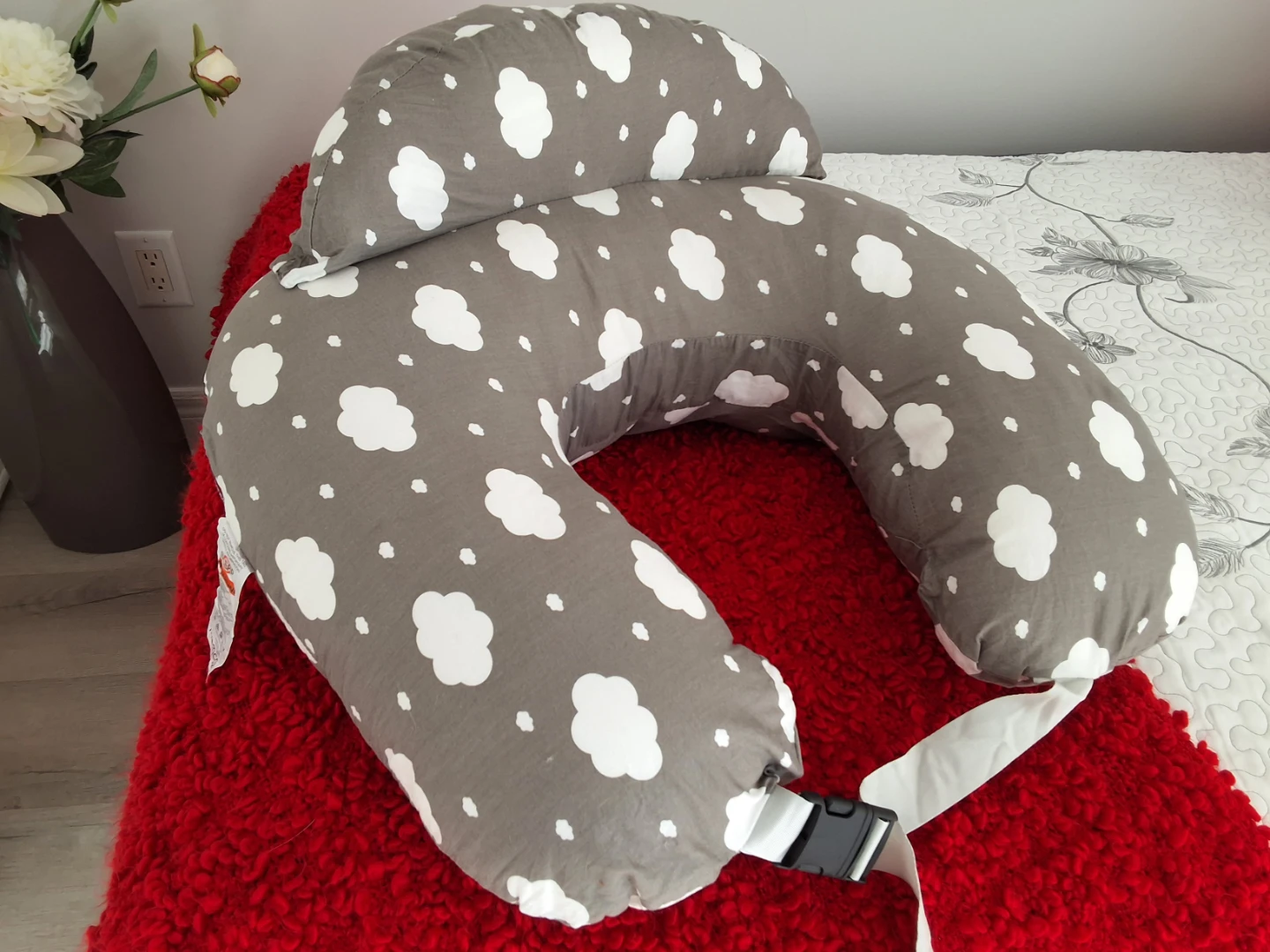 Grey & White Cloud Print Nursing Pillow