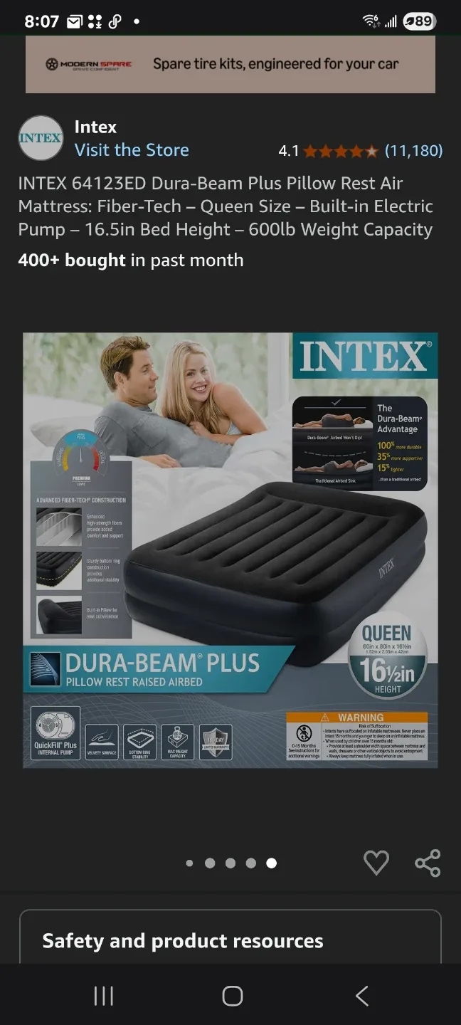INTEX Dura-Beam Queen Air Mattress with Pump