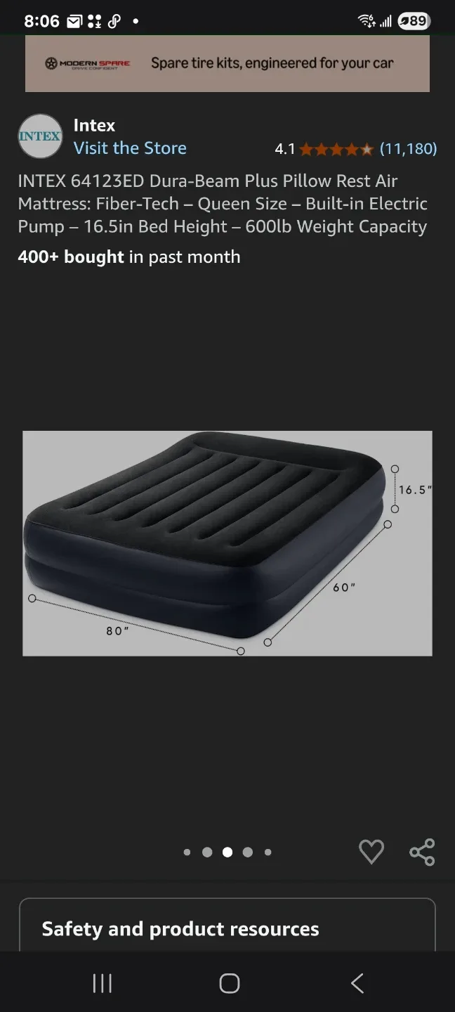INTEX Dura-Beam Queen Air Mattress with Pump image indicator(3)