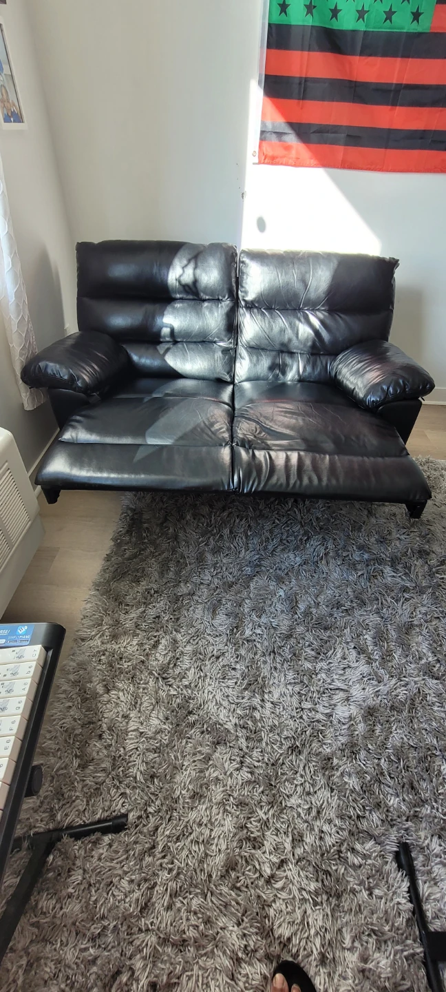 Black Leather Reclining Love Seat - photo 3