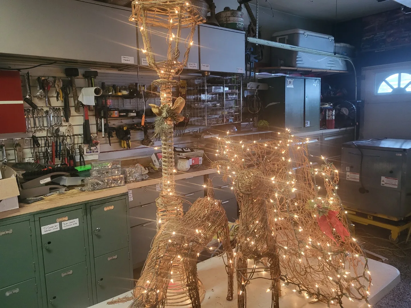 Christmas Lighted Reindeer Family & Lamp Post Decor