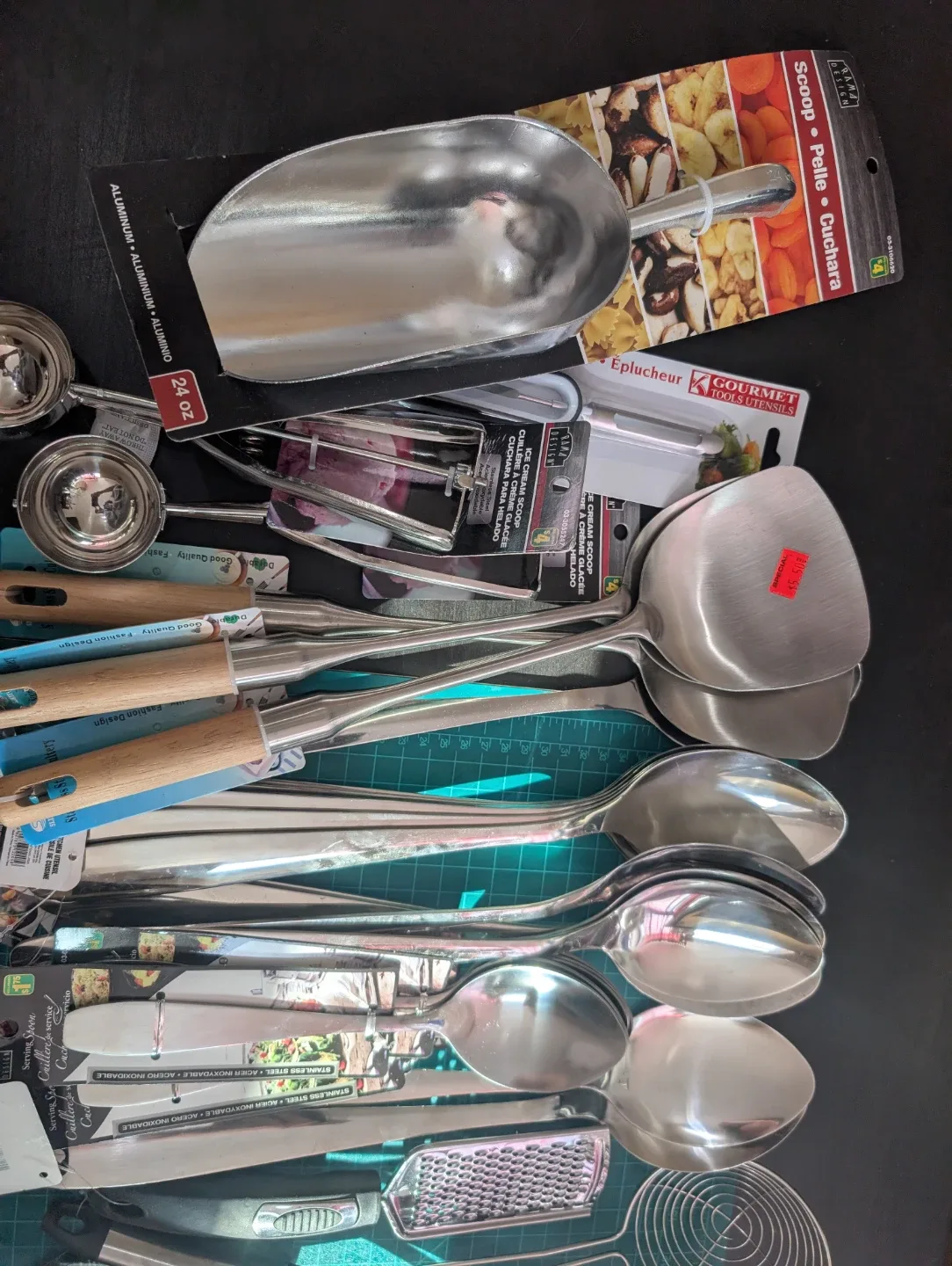 Assorted Kitchen Utensils - Spoons, Skimmers, Ladles