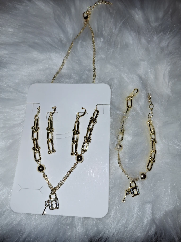 Gold Tone Lock & Key Jewelry Set