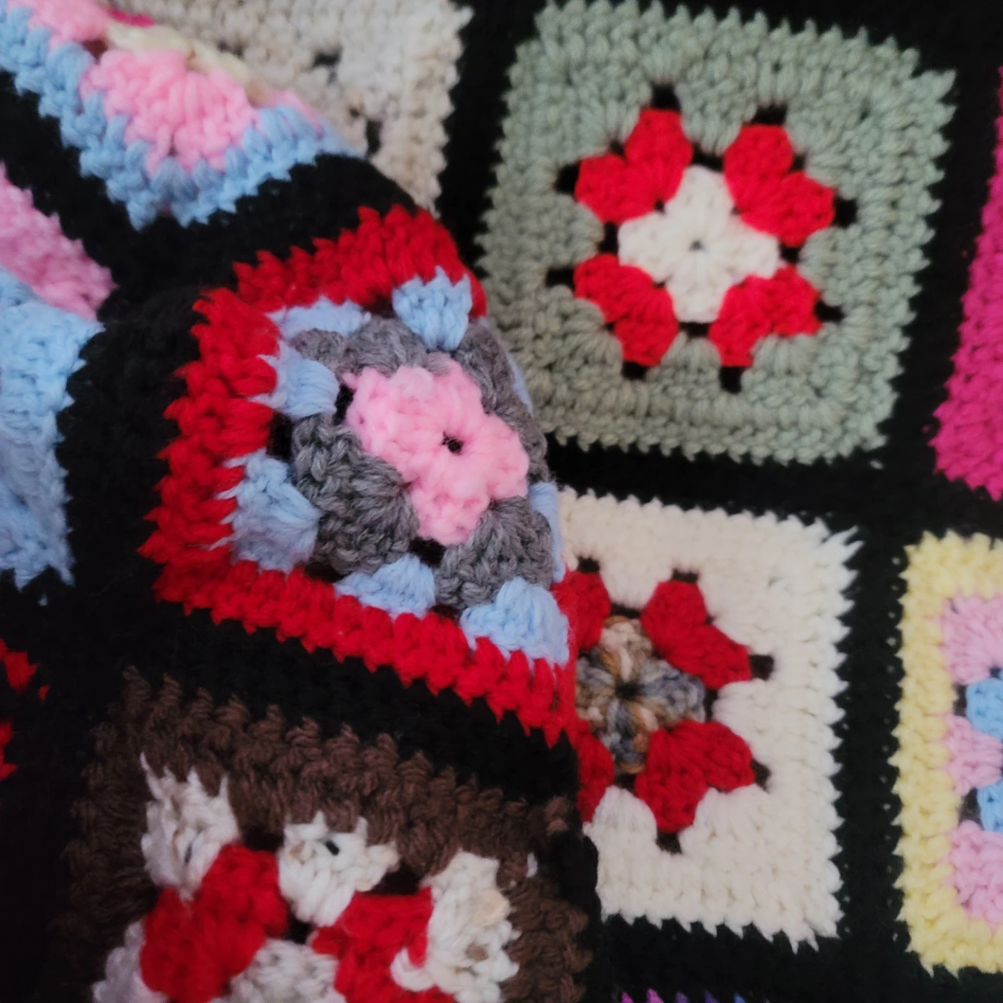 Handmade Crochet Granny Square Blanket 50" × 65" - photo 3