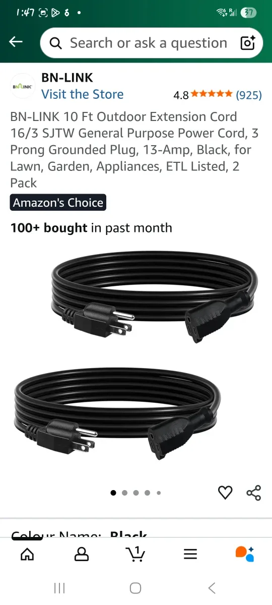 10 Ft Outdoor Extension Cord - 2 Pack