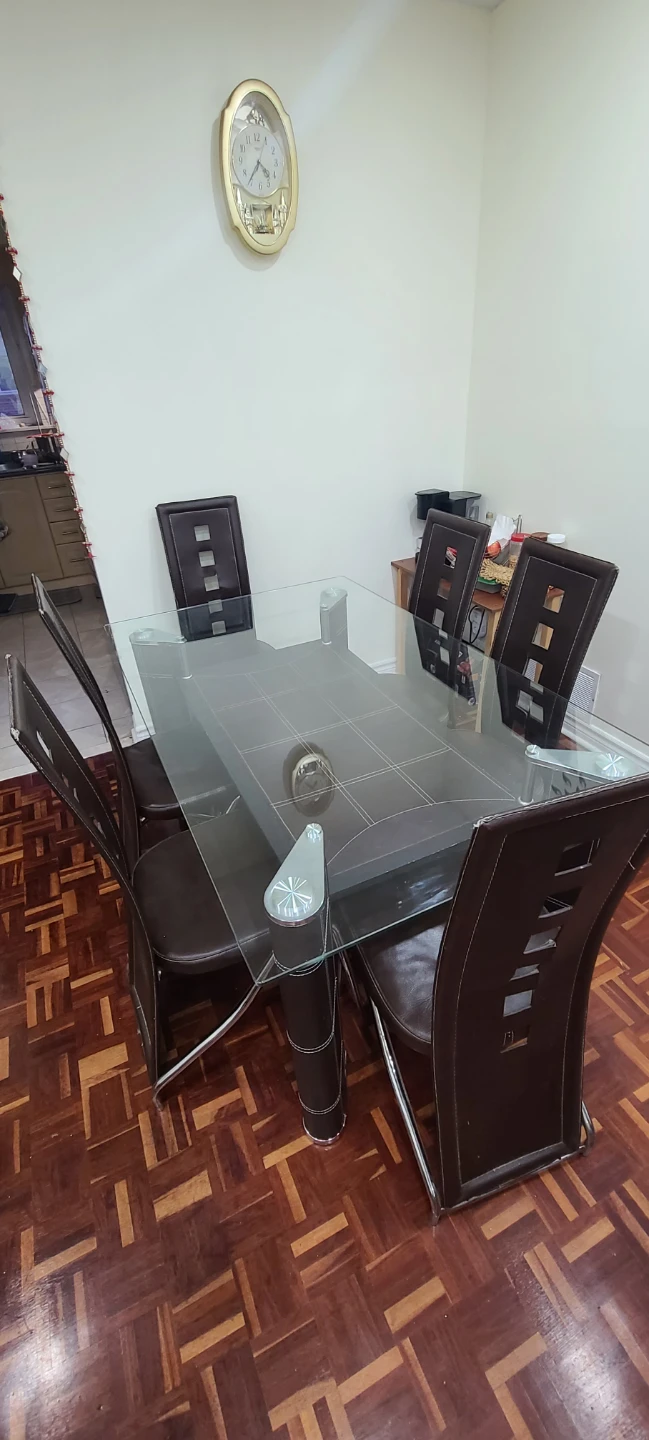 Glass Top Dining Table with 6 Chairs