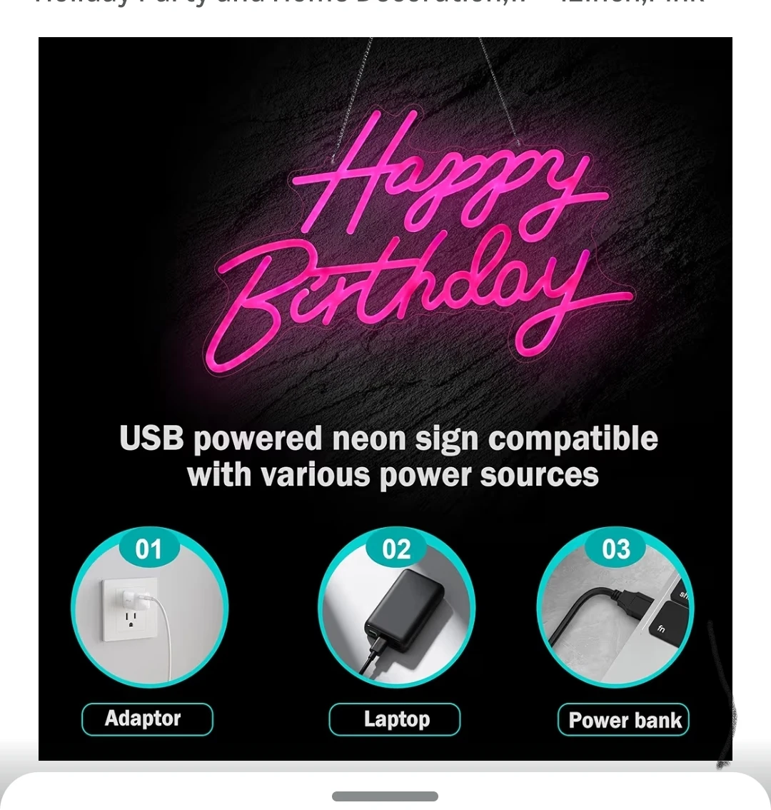 Happy Birthday Neon Sign, Pink, 17x12 inch - photo 4