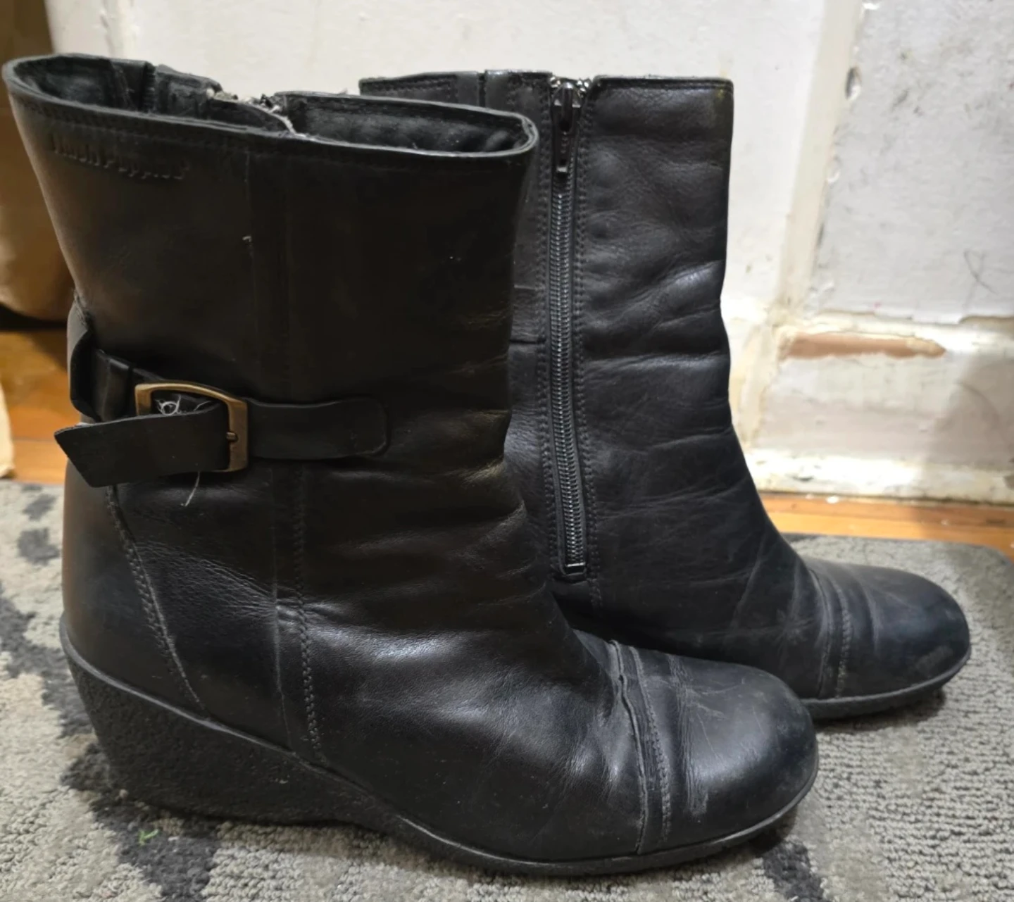Hush Puppies Black Leather Warm Waterproof Wedge Boots - photo 4