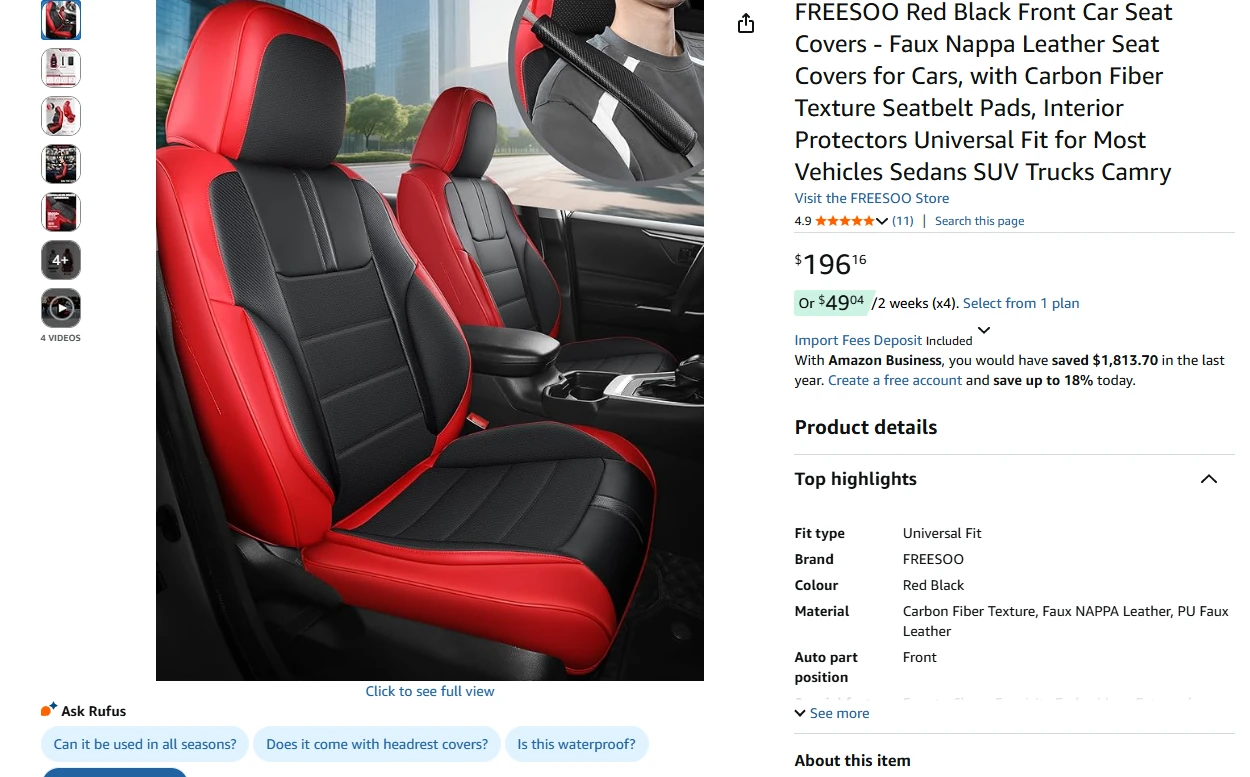 Red Black Front Car Seat Covers for Trucks SUVs and Sedans BNIB - photo 2