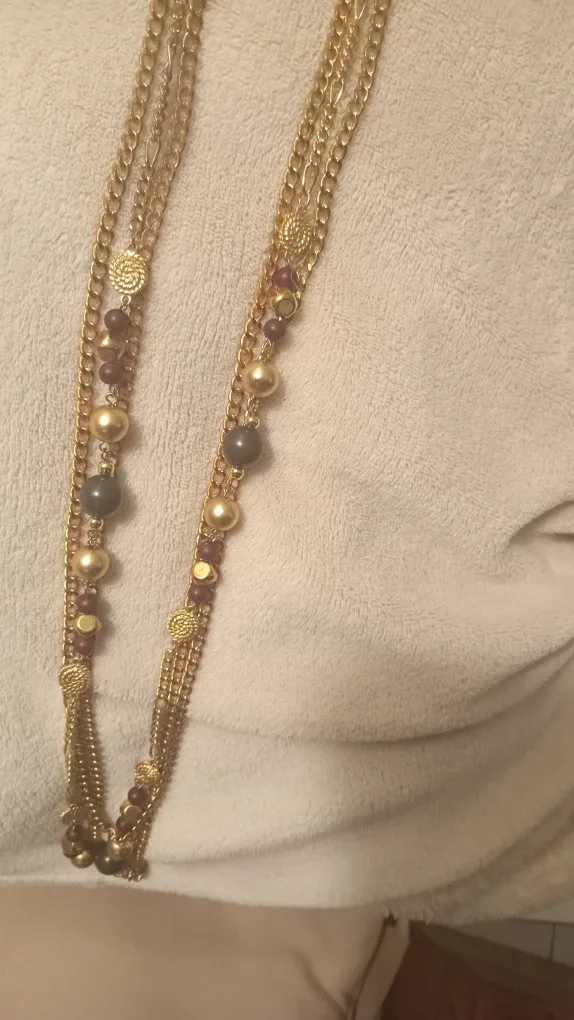 Gold tone beaded layered necklace