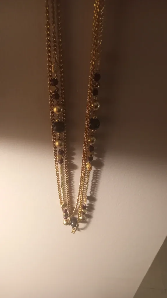 Gold tone beaded layered necklace image indicator(2)