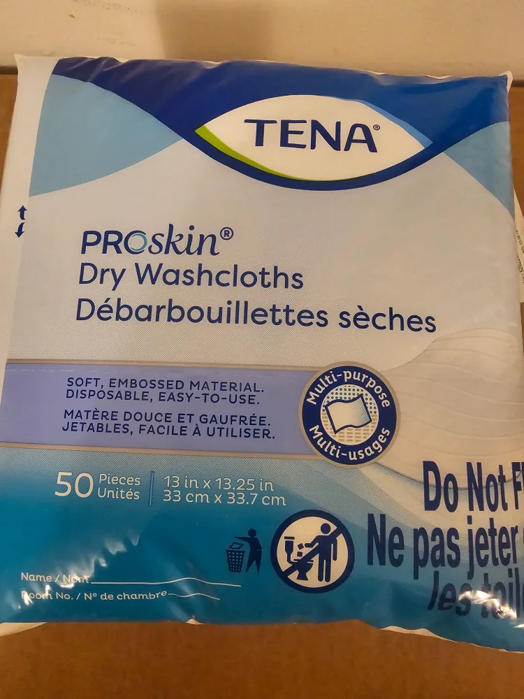 TENA Proskin Dry Washcloths - 50 Pieces