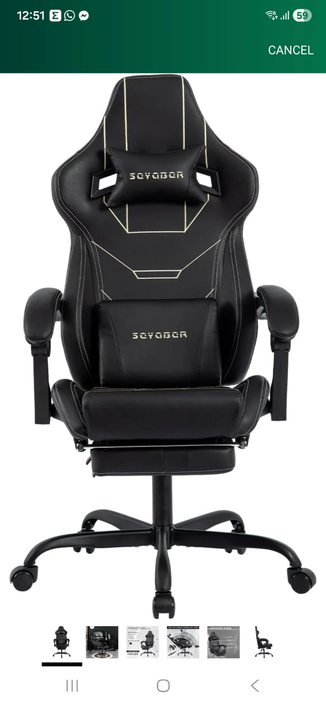 Scyabor Gaming Chair - Black - photo 2