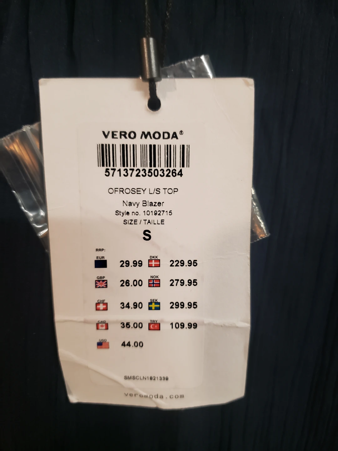 Vero Moda OFROSEY L/S Top - Navy Blazer, Size S - photo 3