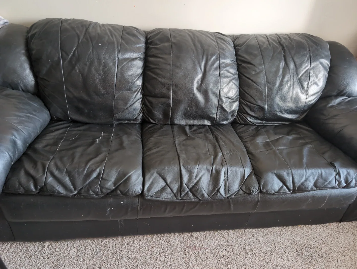 Black Leather 3-Seater Sofa