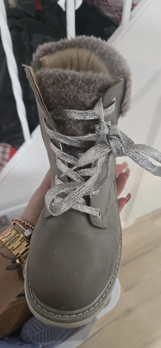 Gray Winter Boots with Fur Trim