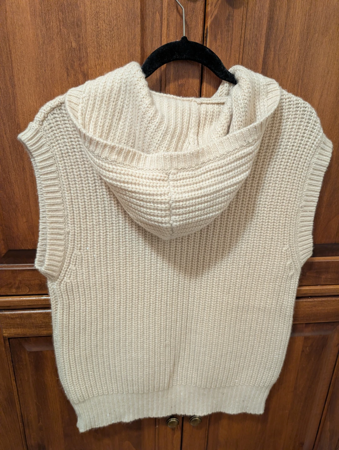 100% Cashmere Cream Knit Hooded Vest - Size M/L - photo 2