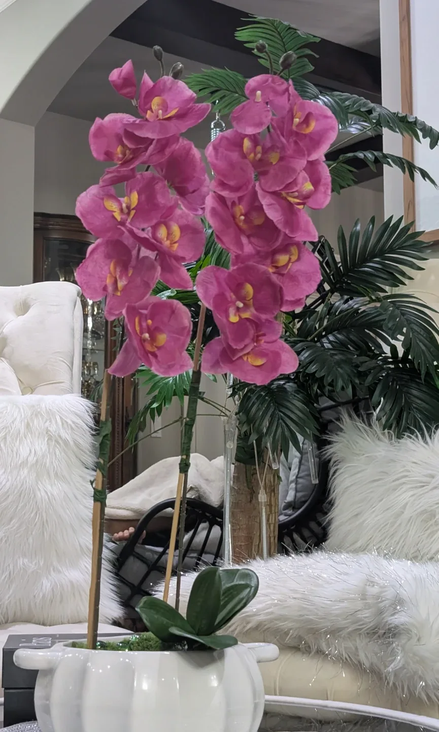 Pink Artificial Orchid in White Pot