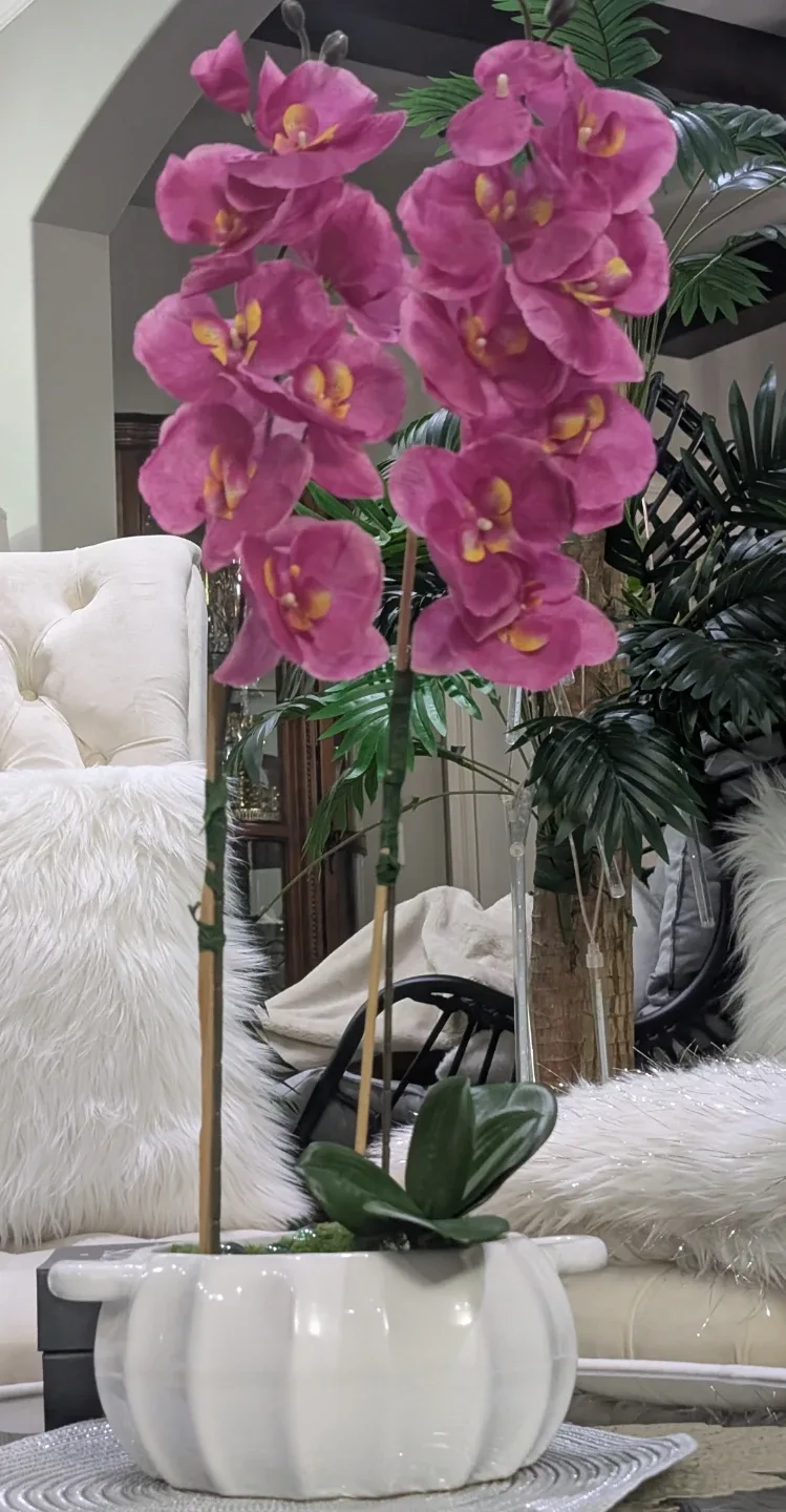 Pink Artificial Orchid in White Pot image indicator(2)