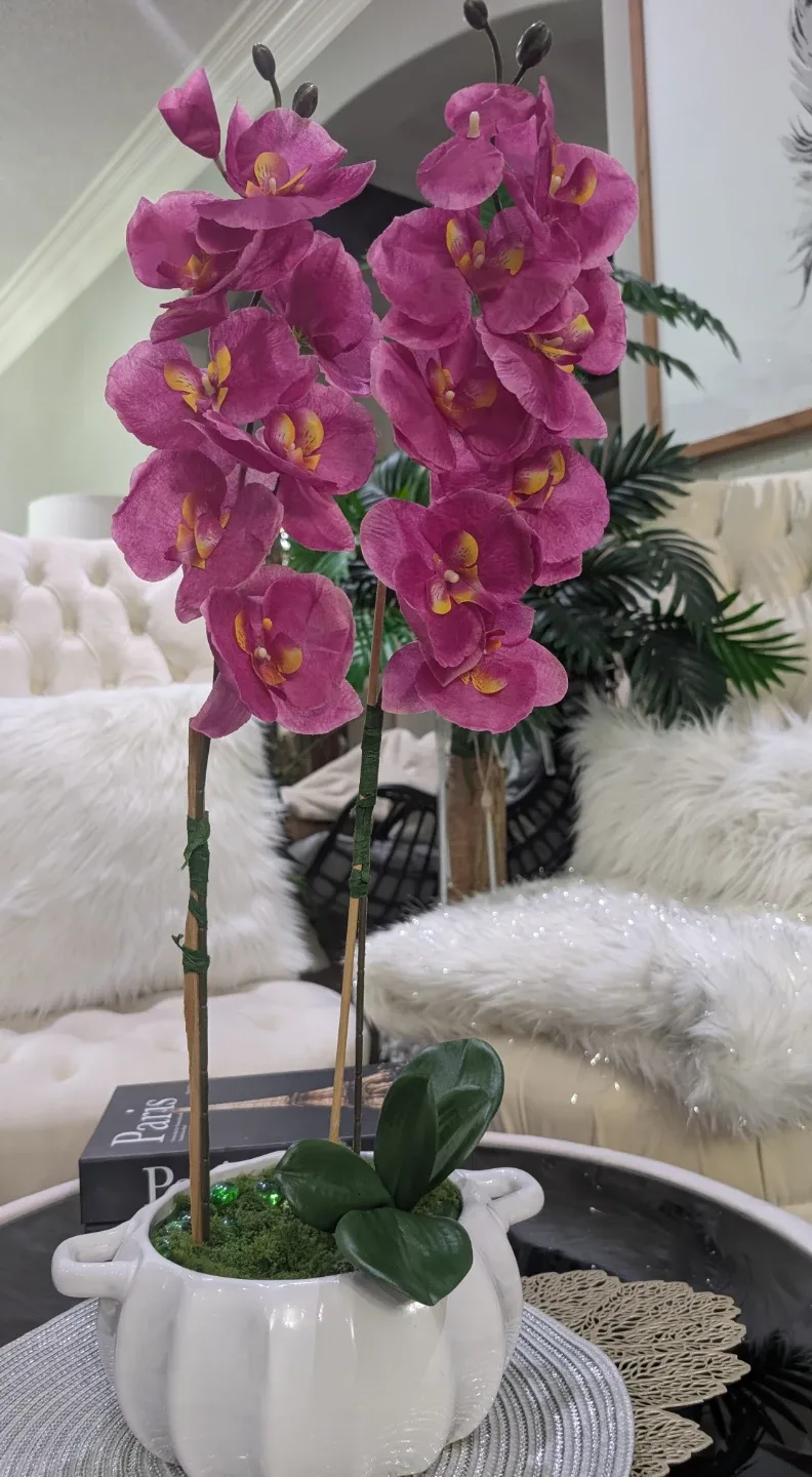 Pink Artificial Orchid in White Pot image indicator(3)