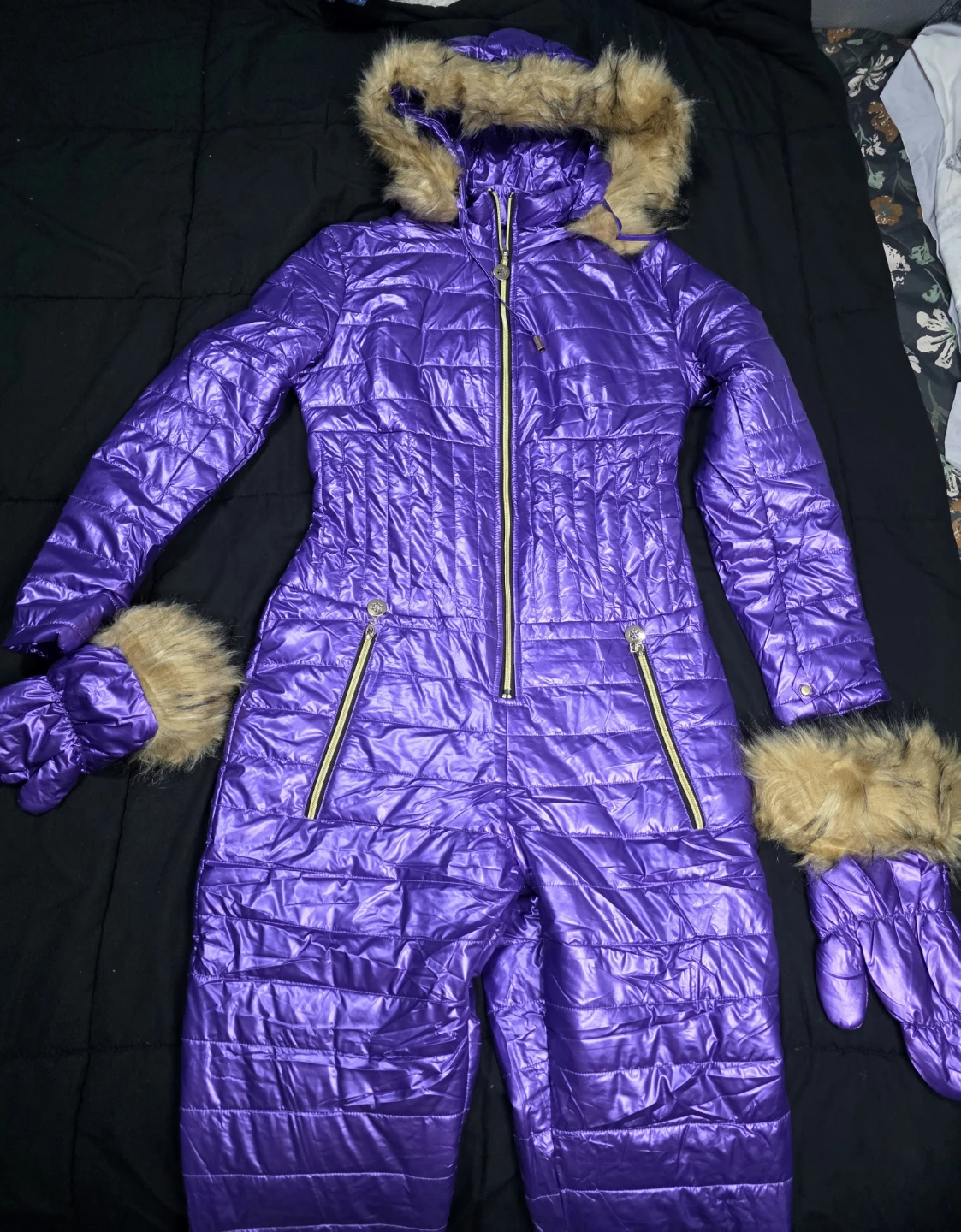 Purple Snowsuit with Fur Hood and Gloves