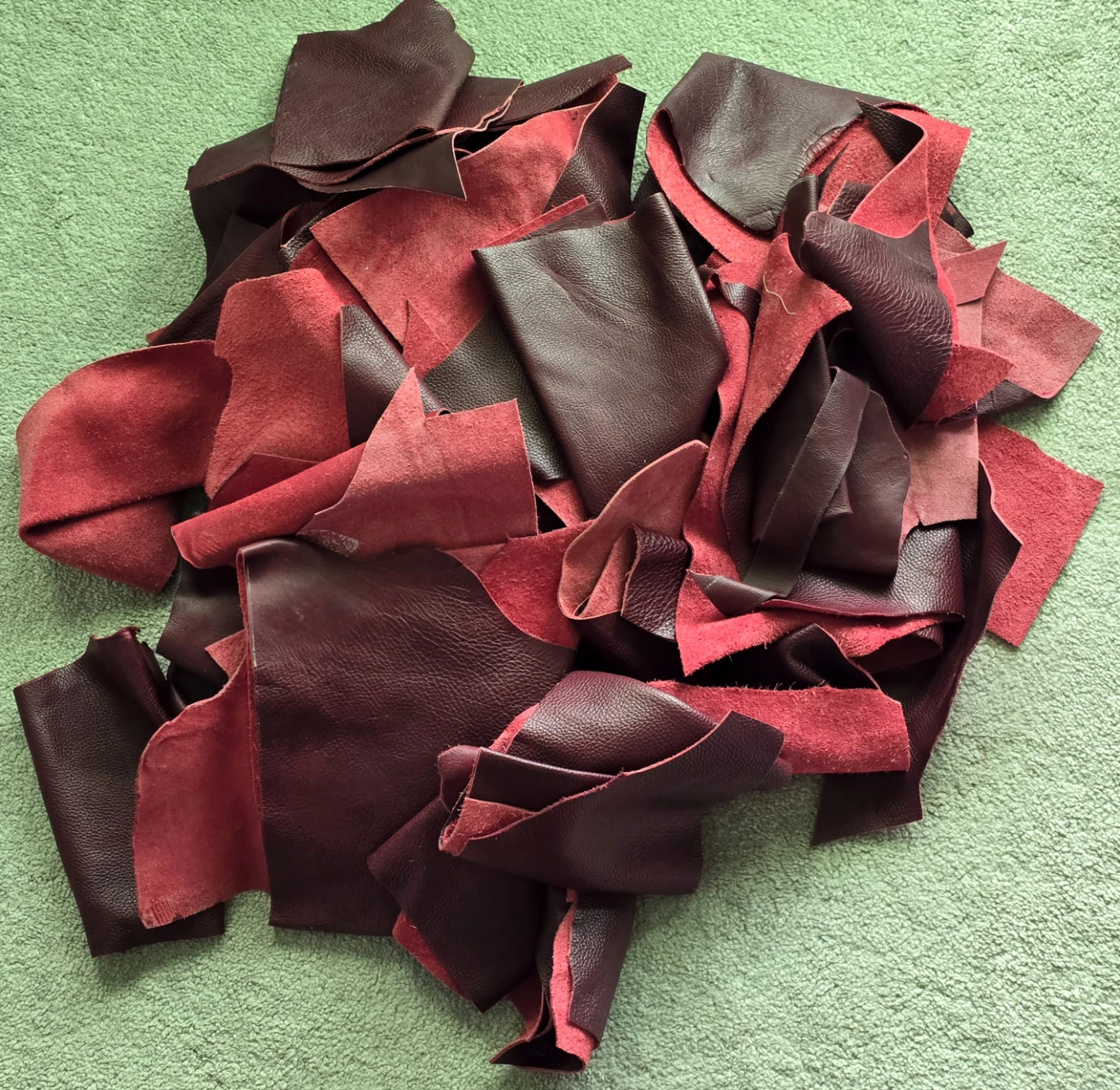 10+ lbs Genuine Burgundy Leather Scraps – $150 Firm