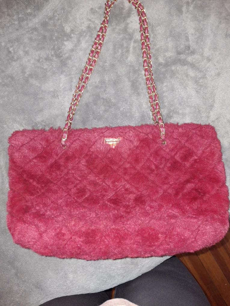 Pink Fuzzy Chain Shoulder Bag