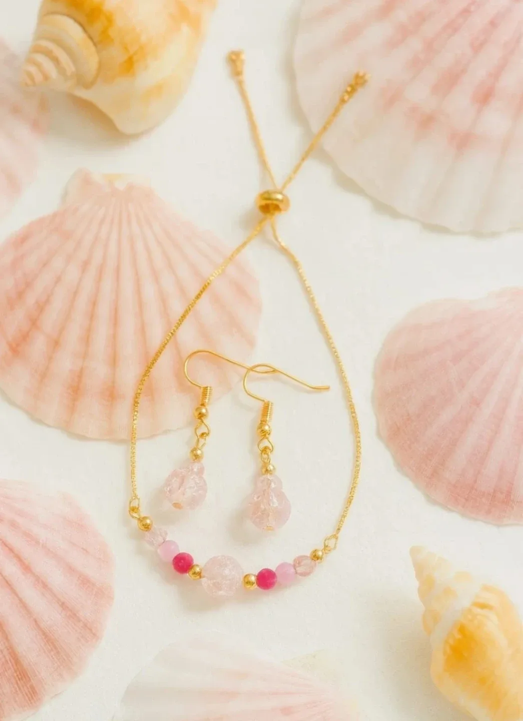 Pink Beaded Bracelet & Earring Set - Handmade