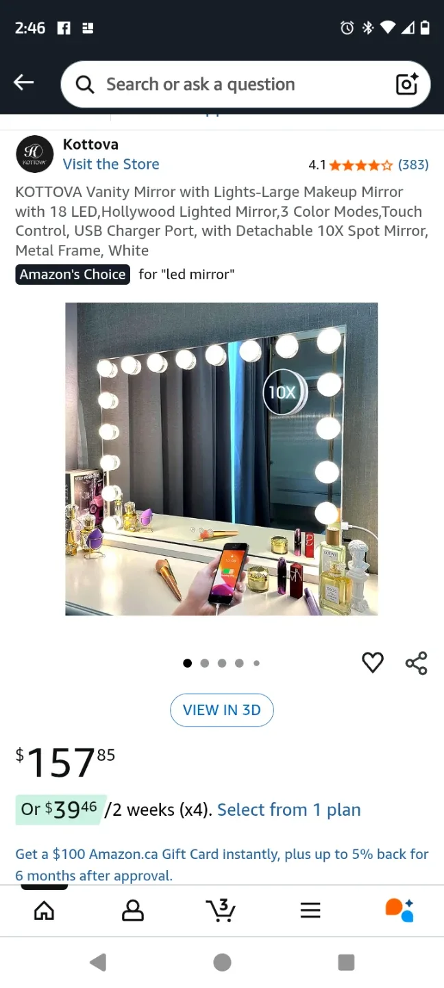 Kottova Vanity Mirror w/ Lights, Large, White