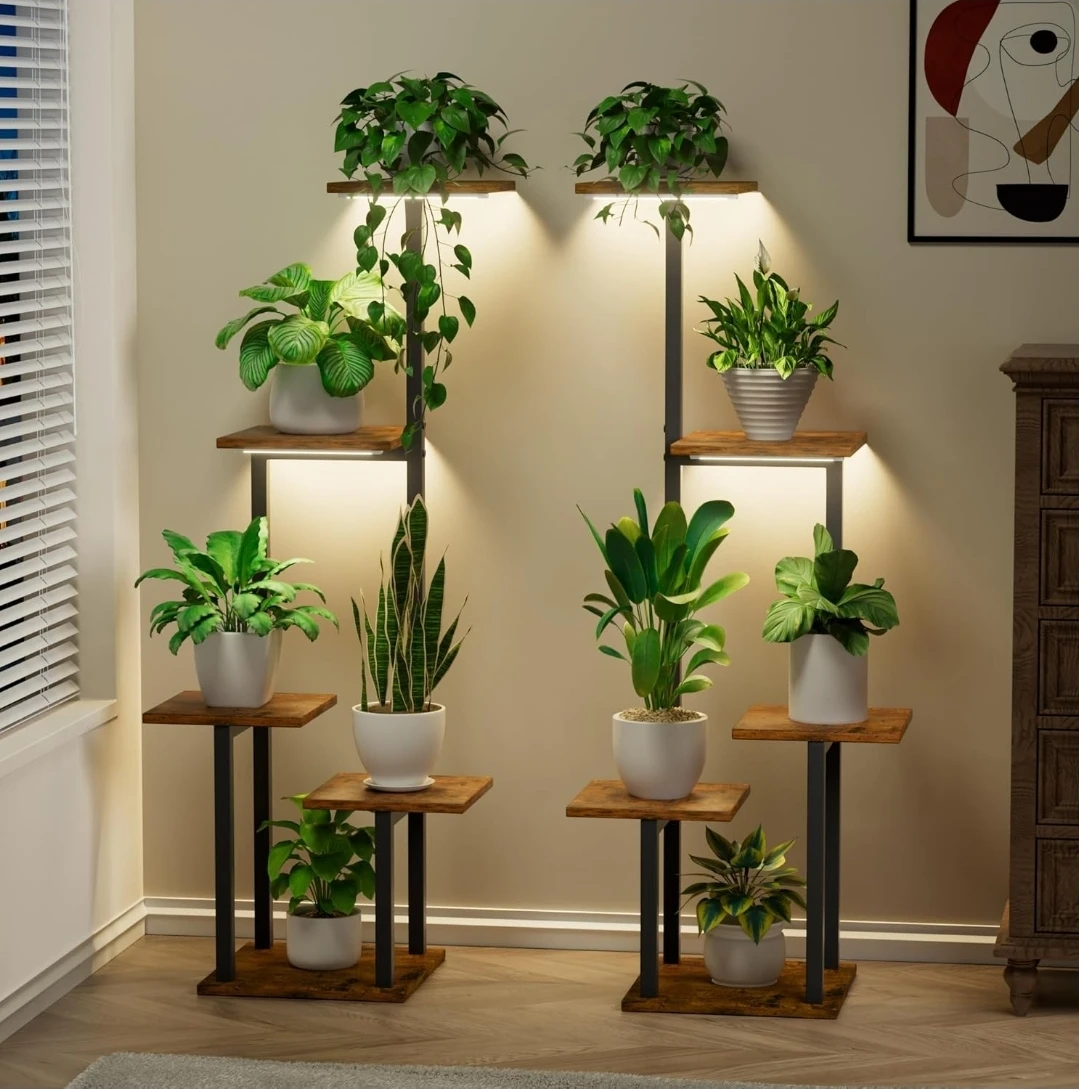 Plant Stand with Grow Lights - Black
