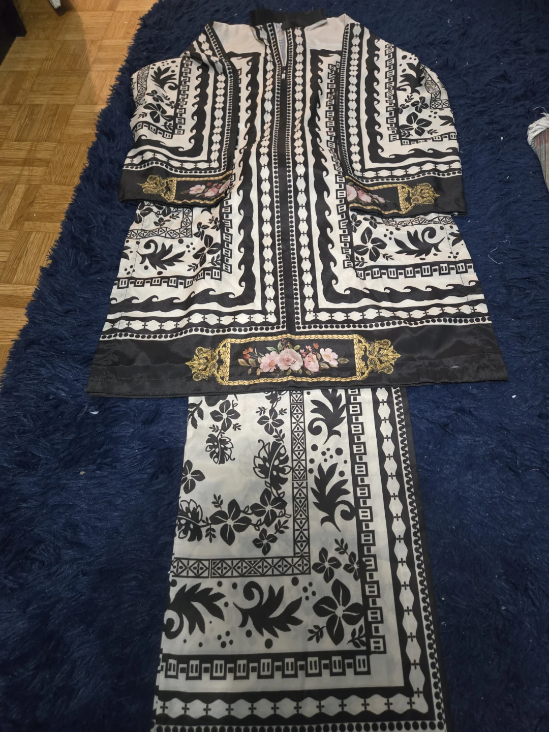 Black & White Floral cord suit