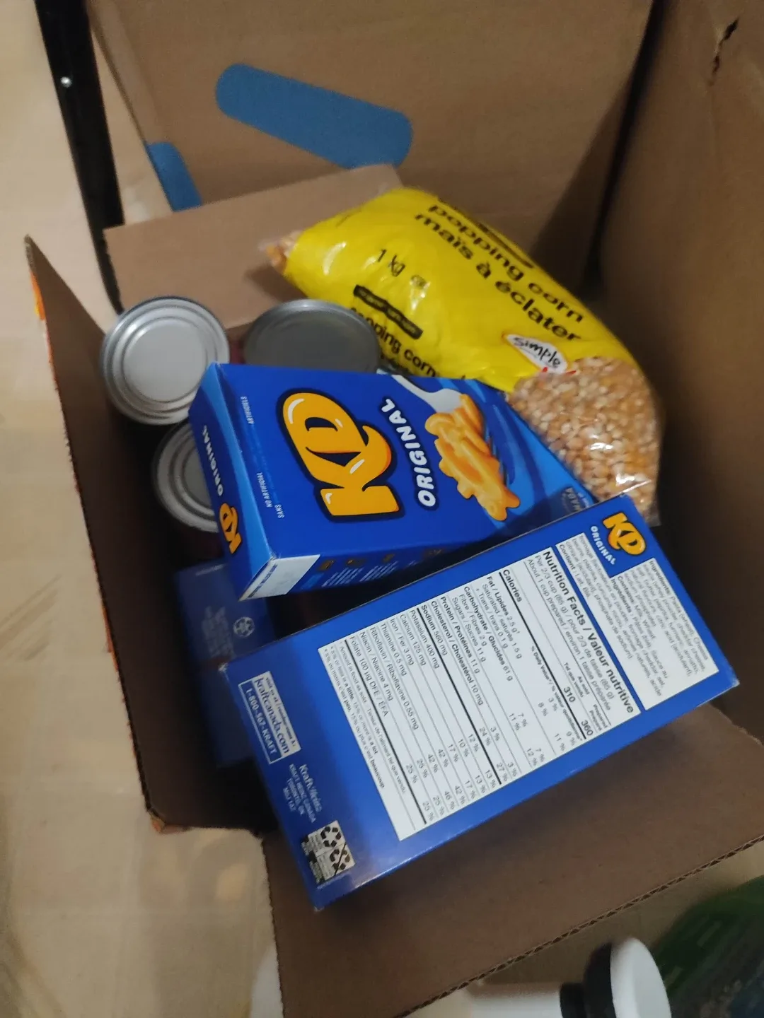 Assorted Food Items - Kraft Dinner, Beans, Corn