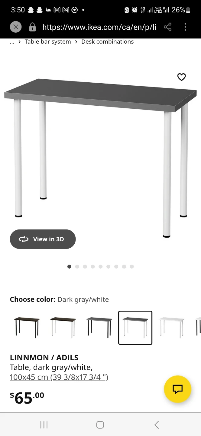 IKEA LINNMON / ADILS Table - Dark Gray/White - 100x45cm - photo 3