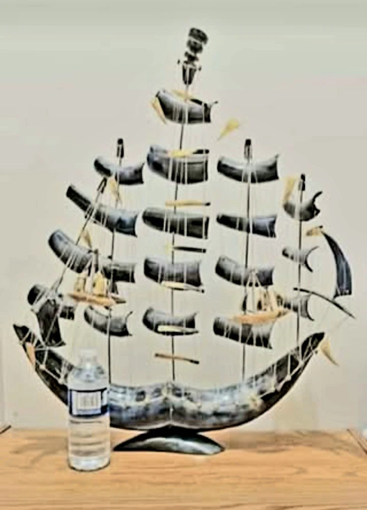 Unique Huge 27 * 22" Hand Carved Horn Sail Ship